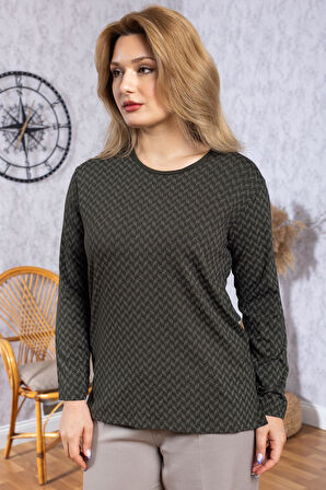 Kadın Yeni Model Yüksek Kalite Yuvarlak Yaka Orta Yaş Anne Penye Bluz 6543