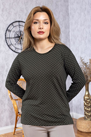 Kadın Yeni Model Yüksek Kalite Yuvarlak Yaka Orta Yaş Anne Penye Bluz 6543