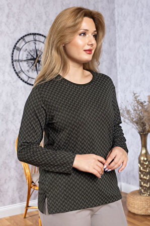 Kadın Yeni Model Yüksek Kalite Yuvarlak Yaka Orta Yaş Anne Penye Bluz 6543