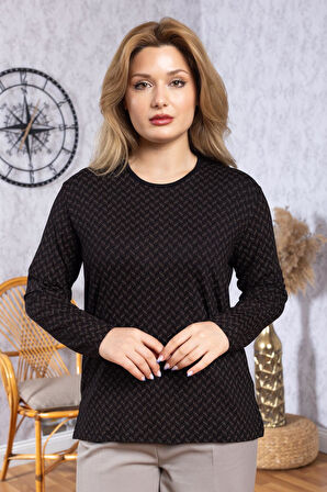 Kadın Yeni Model Yüksek Kalite Yuvarlak Yaka Orta Yaş Anne Penye Bluz 6543