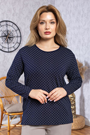 Kadın Yeni Model Yüksek Kalite Yuvarlak Yaka Orta Yaş Anne Penye Bluz 6543