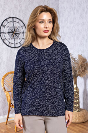 Kadın Yeni Model Yüksek Kalite Yuvarlak Yaka Orta Yaş Anne Penye Bluz 6549