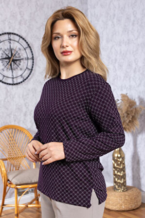 Kadın Yeni Model Yüksek Kalite Yuvarlak Yaka Orta Yaş Anne Penye Bluz 6547