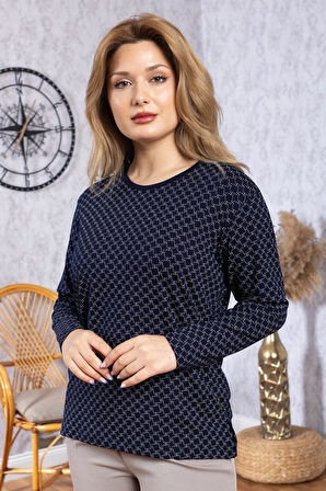 Kadın Yeni Model Yüksek Kalite Yuvarlak Yaka Orta Yaş Anne Penye Bluz 6547