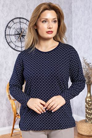 Kadın Yeni Model Yüksek Kalite Yuvarlak Yaka Orta Yaş Anne Penye Bluz 6547