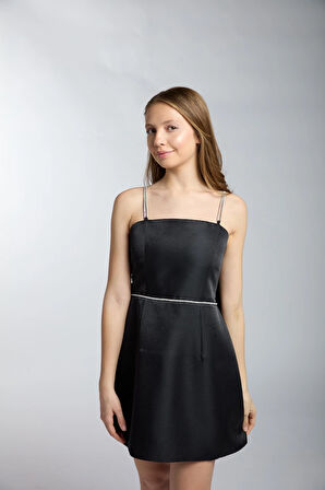 Kız Çocuk/Genç Yeni Dizayn Parlak Kumaş Tam Kalıp Kısa Abiye Elbise 5506