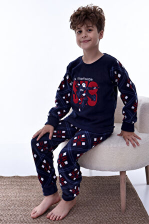 Yeni Sezon Sonbahar/Kış Erkek Çocuk Skate 8 Desenli Polar Pijama Takımı 4536