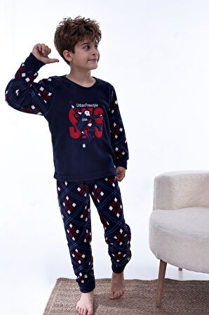 Yeni Sezon Sonbahar/Kış Erkek Çocuk Skate 8 Desenli Polar Pijama Takımı 4536