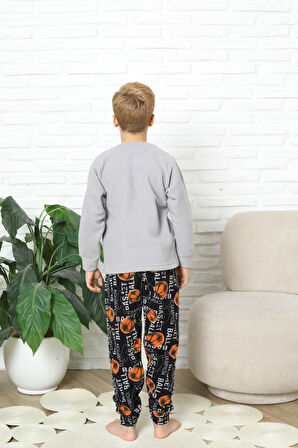 Yeni Stil Sonbahar/Kış Erkek Çocuk Basketball Desenli Polar Pijama Takımı 4562