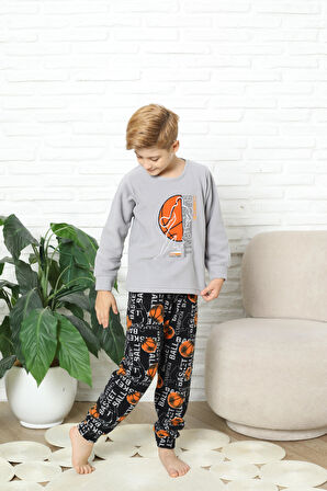 Yeni Stil Sonbahar/Kış Erkek Çocuk Basketball Desenli Polar Pijama Takımı 4562