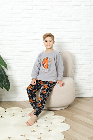 Yeni Stil Sonbahar/Kış Erkek Çocuk Basketball Desenli Polar Pijama Takımı 4562
