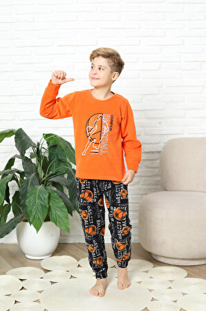 Yeni Stil Sonbahar/Kış Erkek Çocuk Basketball Desenli Polar Pijama Takımı 4562