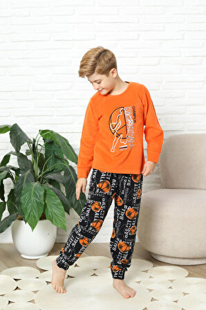Yeni Stil Sonbahar/Kış Erkek Çocuk Basketball Desenli Polar Pijama Takımı 4562