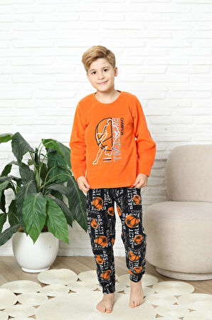 Yeni Stil Sonbahar/Kış Erkek Çocuk Basketball Desenli Polar Pijama Takımı 4562