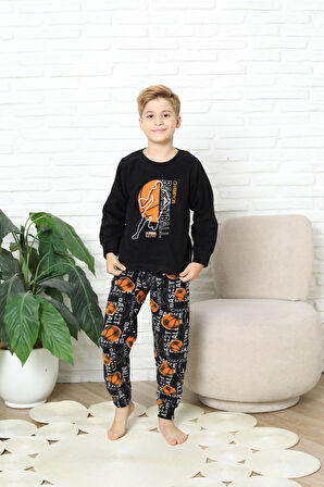 Yeni Stil Sonbahar/Kış Erkek Çocuk Basketball Desenli Polar Pijama Takımı 4562