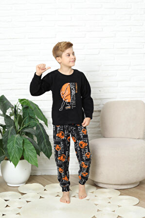 Yeni Stil Sonbahar/Kış Erkek Çocuk Basketball Desenli Polar Pijama Takımı 4562