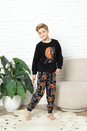 Yeni Stil Sonbahar/Kış Erkek Çocuk Basketball Desenli Polar Pijama Takımı 4562