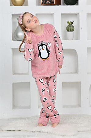 Yeni Sezon Sonbahar/Kış Kız Çocuk Penguen Desenli Polar Pijama Takımı 4994