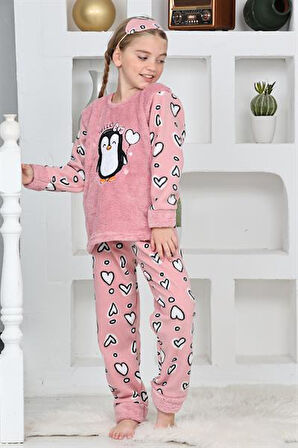 Yeni Sezon Sonbahar/Kış Kız Çocuk Penguen Desenli Polar Pijama Takımı 4994