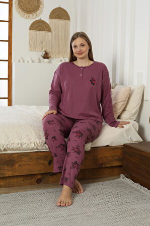 Kadın Orta Yaş ve Üzeri Regular Yüksek Kalite Büyük Beden Pamuk Anne Pijama Takımı 4550