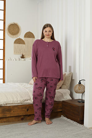 Kadın Orta Yaş ve Üzeri Regular Yüksek Kalite Büyük Beden Pamuk Anne Pijama Takımı 4550