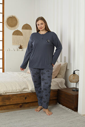 Kadın Orta Yaş ve Üzeri Regular Yüksek Kalite Büyük Beden Pamuk Anne Pijama Takımı 4550