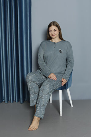 Kadın Orta Yaş ve Üzeri Regular Yüksek Kalite Büyük Beden Pamuk Anne Pijama Takımı 4550