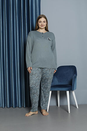 Kadın Orta Yaş ve Üzeri Regular Yüksek Kalite Büyük Beden Pamuk Anne Pijama Takımı 4550