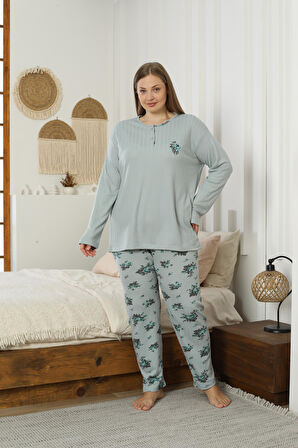 Kadın Orta Yaş ve Üzeri Regular Yüksek Kalite Büyük Beden Pamuk Anne Pijama Takımı 4550
