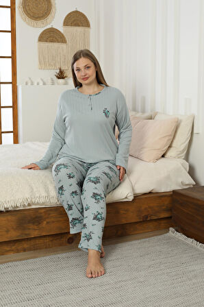 Kadın Orta Yaş ve Üzeri Regular Yüksek Kalite Büyük Beden Pamuk Anne Pijama Takımı 4550