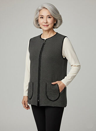 Kadın Orta Yaş ve Üzeri Petek Desenli Fermuarlı Yelek 495