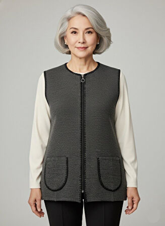 Kadın Orta Yaş ve Üzeri Petek Desenli Fermuarlı Yelek 495