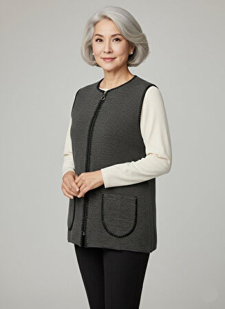 Kadın Orta Yaş ve Üzeri Petek Desenli Fermuarlı Yelek 495