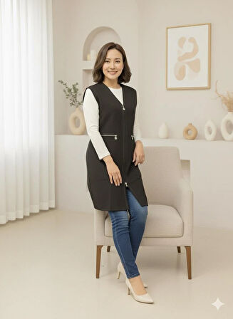 Kadın Orta Yaş ve Üzeri Yüksek Kalite Fermuarlı Anne Yelek 1176