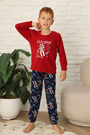 Yeni Stil Sonbahar/Kış Erkek Çocuk Uzay Figür Astronot Desen Polar Pijama Takımı 4565