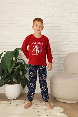 Yeni Stil Sonbahar/Kış Erkek Çocuk Uzay Figür Astronot Desen Polar Pijama Takımı 4565