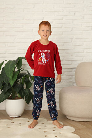 Yeni Stil Sonbahar/Kış Erkek Çocuk Uzay Figür Astronot Desen Polar Pijama Takımı 4565