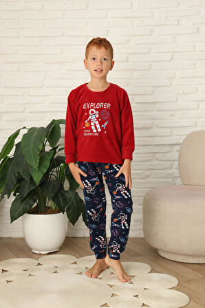 Yeni Stil Sonbahar/Kış Erkek Çocuk Uzay Figür Astronot Desen Polar Pijama Takımı 4565