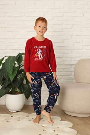 Yeni Stil Sonbahar/Kış Erkek Çocuk Uzay Figür Astronot Desen Polar Pijama Takımı 4565