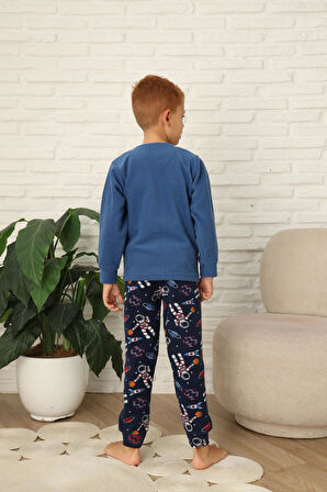 Yeni Stil Sonbahar/Kış Erkek Çocuk Uzay Figür Astronot Desen Polar Pijama Takımı 4565