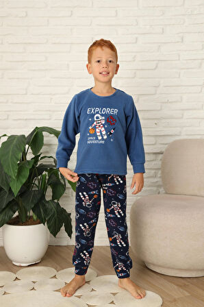 Yeni Stil Sonbahar/Kış Erkek Çocuk Uzay Figür Astronot Desen Polar Pijama Takımı 4565