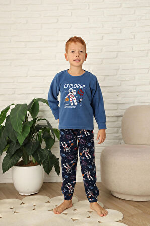 Yeni Stil Sonbahar/Kış Erkek Çocuk Uzay Figür Astronot Desen Polar Pijama Takımı 4565