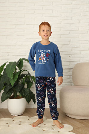 Yeni Stil Sonbahar/Kış Erkek Çocuk Uzay Figür Astronot Desen Polar Pijama Takımı 4565