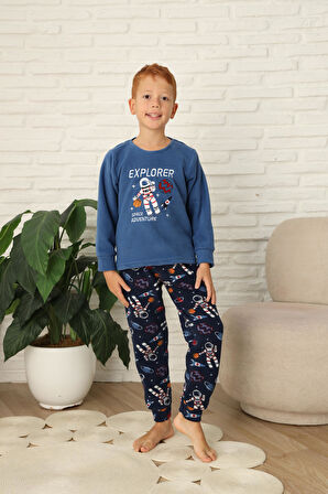 Yeni Stil Sonbahar/Kış Erkek Çocuk Uzay Figür Astronot Desen Polar Pijama Takımı 4565