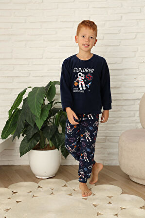 Yeni Stil Sonbahar/Kış Erkek Çocuk Uzay Figür Astronot Desen Polar Pijama Takımı 4565