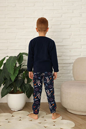 Yeni Stil Sonbahar/Kış Erkek Çocuk Uzay Figür Astronot Desen Polar Pijama Takımı 4565