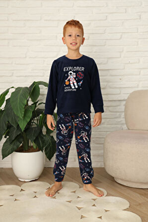 Yeni Stil Sonbahar/Kış Erkek Çocuk Uzay Figür Astronot Desen Polar Pijama Takımı 4565