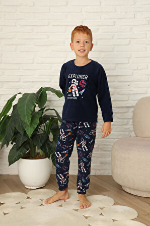Yeni Stil Sonbahar/Kış Erkek Çocuk Uzay Figür Astronot Desen Polar Pijama Takımı 4565