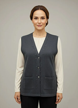 Kadın Orta Yaş ve Üzeri Sıkı Dokuma İnce Anne Triko Yelek 1140