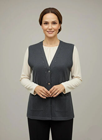 Kadın Orta Yaş ve Üzeri Sıkı Dokuma İnce Anne Triko Yelek 1140